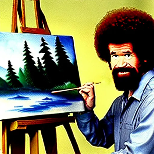 Prompt: Bob ross painting a picture of bob ross