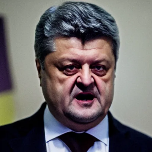 Image similar to Petro Poroshenko as the American Psycho, cinematic still