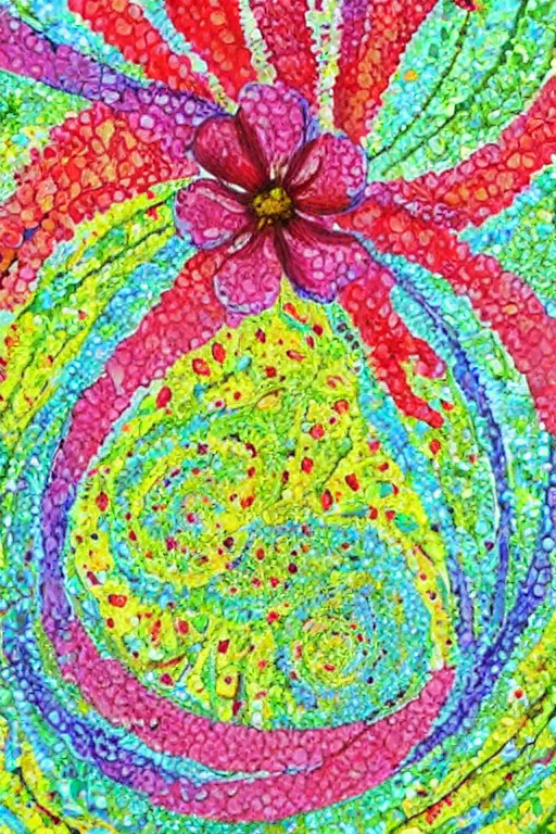 Image similar to flowers blooming on dna helix in the style of julie hewlett, julie hewlett art,