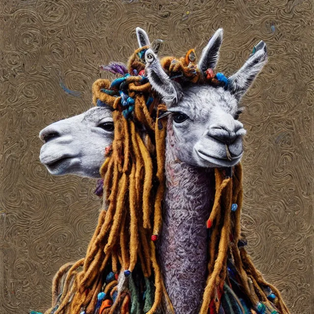 Image similar to llama with dreadlocks, industrial, by mandy jurgens, ernst haeckel, el anatsui, james jean