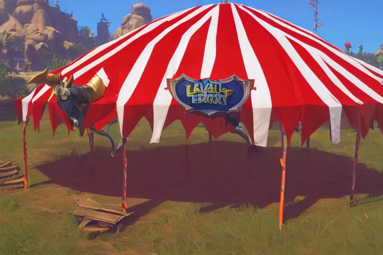 Image similar to 3d sculpt of an evil looking circus tent, artstaton, League of Legends, red dead redemption2, overwatch, digital illustration