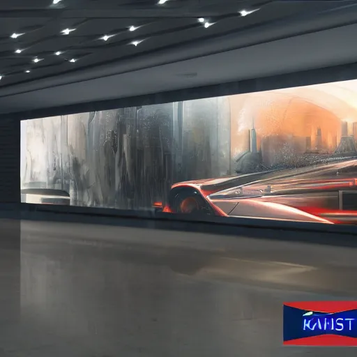 Image similar to sci-fi cars : wall near structure on : the coronation of napoleon painting : and digital billboard in the middle, in style of zaha hadid, suprematism composition, unreal engine 5, keyshot, octane, artstation trending, in lighting of blade runner 2049, ultra high detail, ultra photo realistic, 8k, 16k, in plastic, dark, tilt shift,