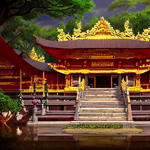 Image similar to A beautiful, perfect, impressive, amazing concept art digital CG painting of a balinese temple, trending on ArtStation, Unreal Engine