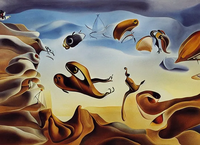 Image similar to the flying creatures from thatgamecompany's journey painted by salvador dali
