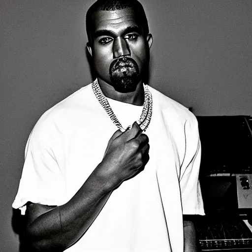 Prompt: kanye west studio session photos from 2004