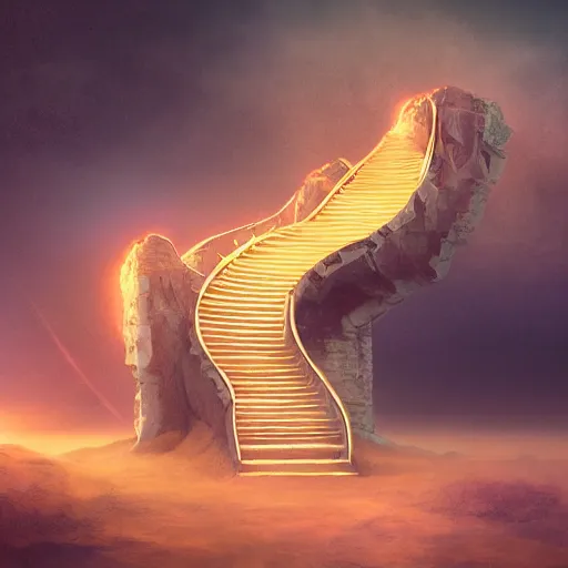 Prompt: stairs connecting heaven and hell , concept art trending on artstation, glowing effect, golden ratio, rule of thirds, illustration, digital painting, hyperreal, hyperdetailed, 8k