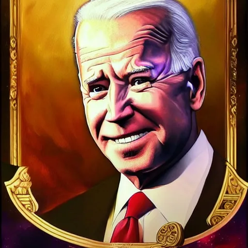 Image similar to Masterpiece painting of Joe Biden as the god-emperor of the galaxy, trending on Artstation