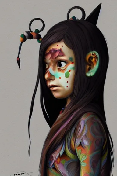 Image similar to little girl character inspired in indigenous and raven, digital art by ruan jil and lois van baarle highly detailed, anatomically correct, symmetrical, experimental design, extremely coherent