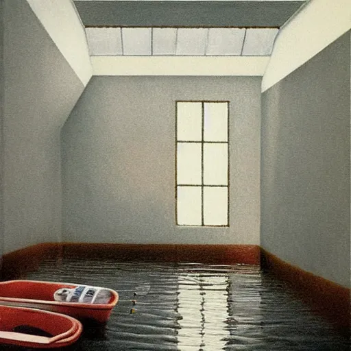 Image similar to painting of the inside of a flooded house, by Quint Buchholz