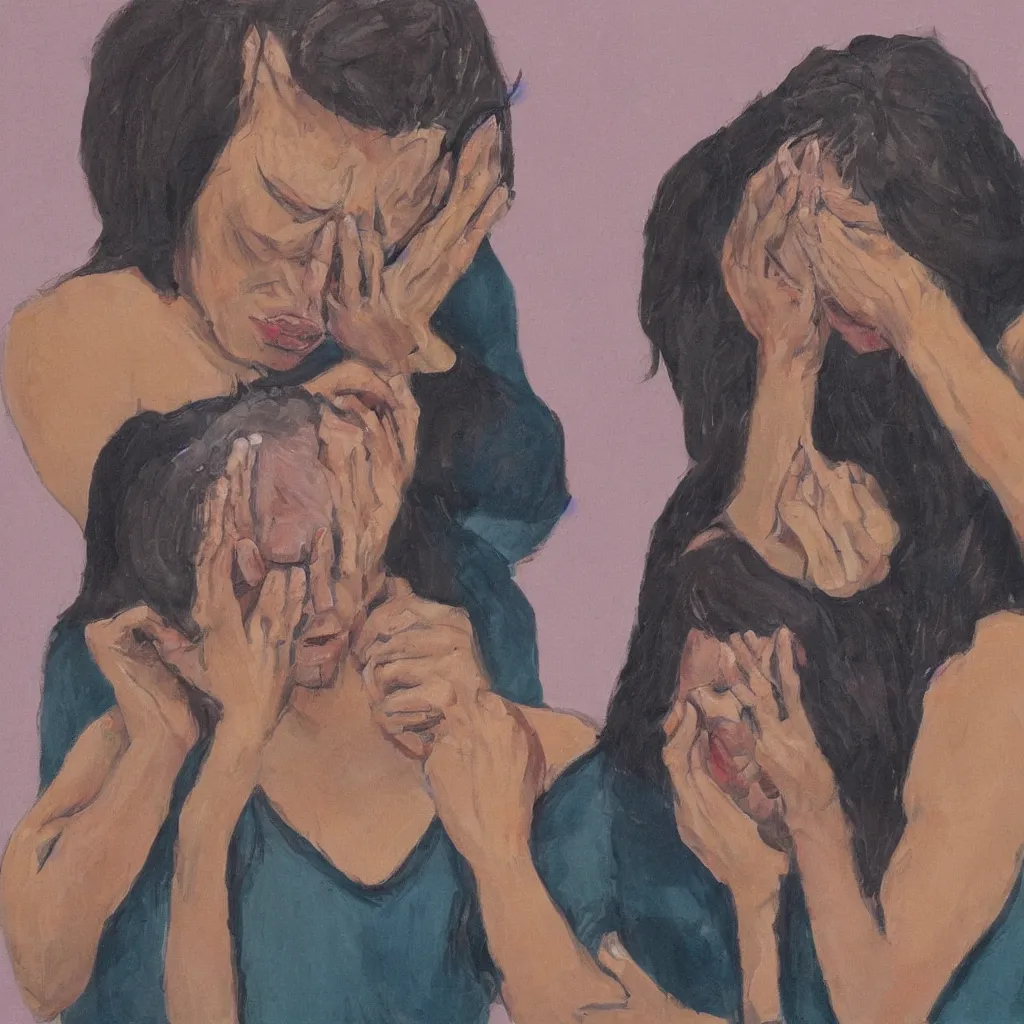 Image similar to women crying, matt painting