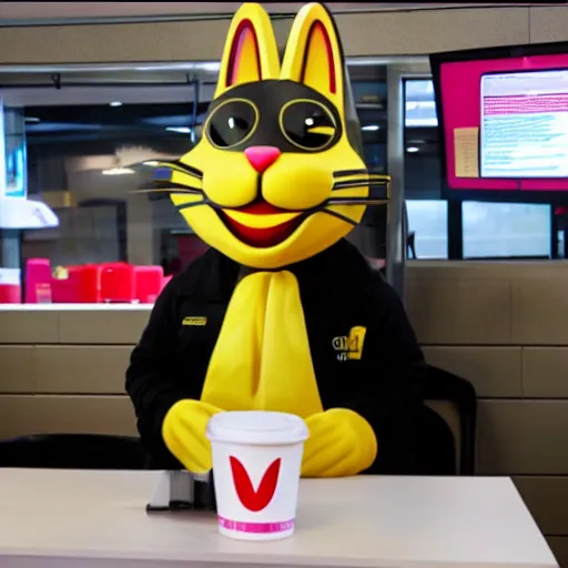 Image similar to photo of anthropomorphic cat working for mcdonalds