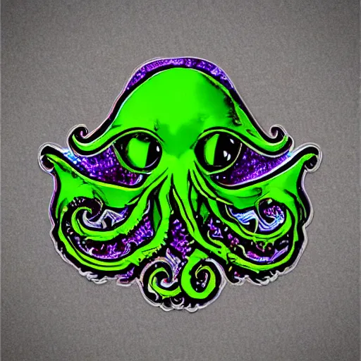 Prompt: sticker of a cute Cthulhu . die cut . Holographic . iridescent . skull . darkart . cute . trending on artstation