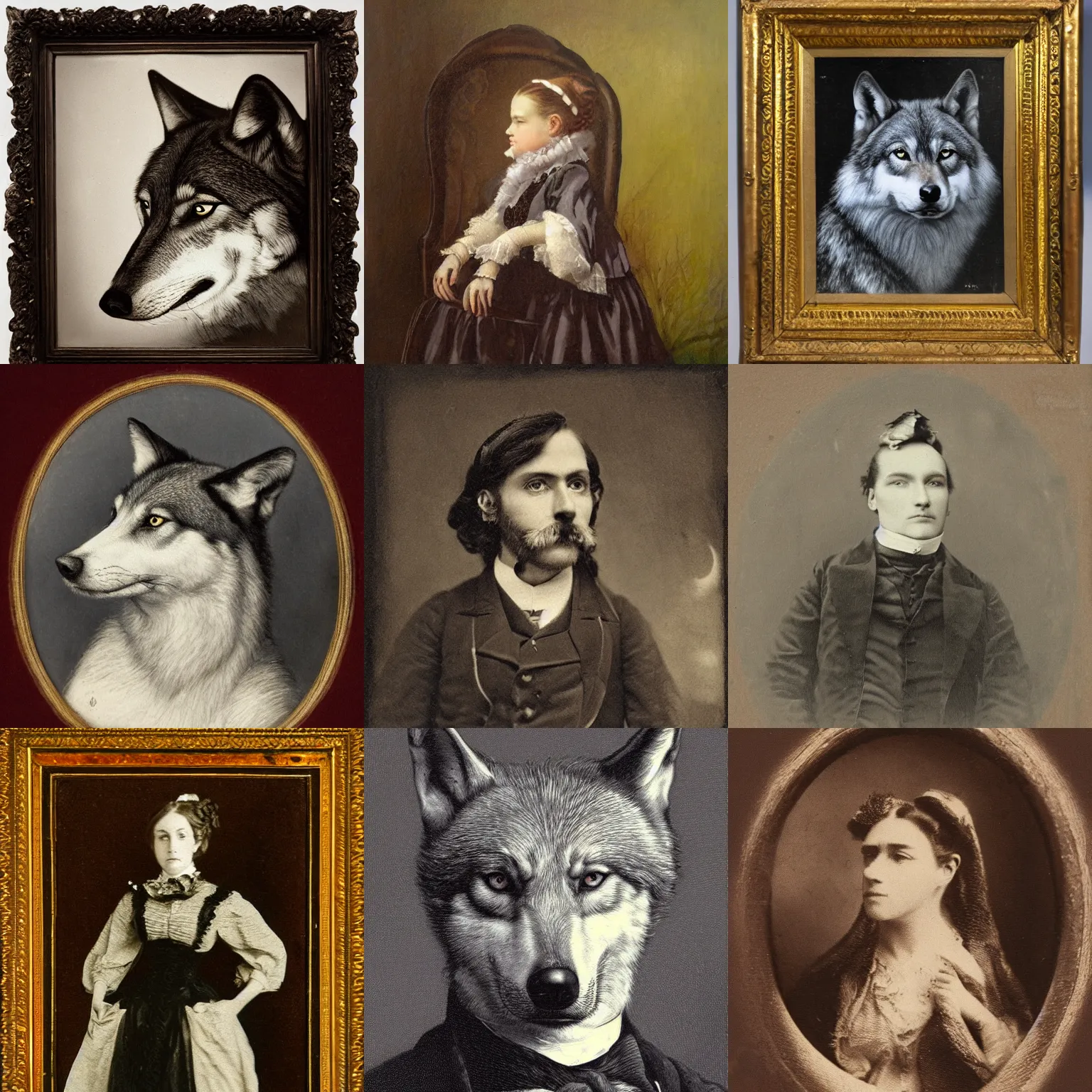 Prompt: victorian portrait of a wolf