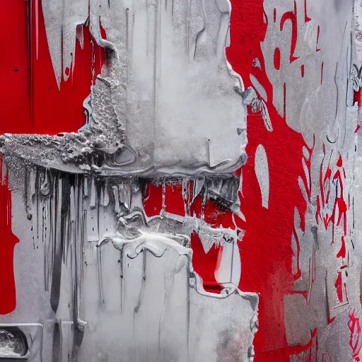 Prompt: abstract, intricate, 3 d, fidenza, red white, ice style graffiti, by friedrich caspar david.