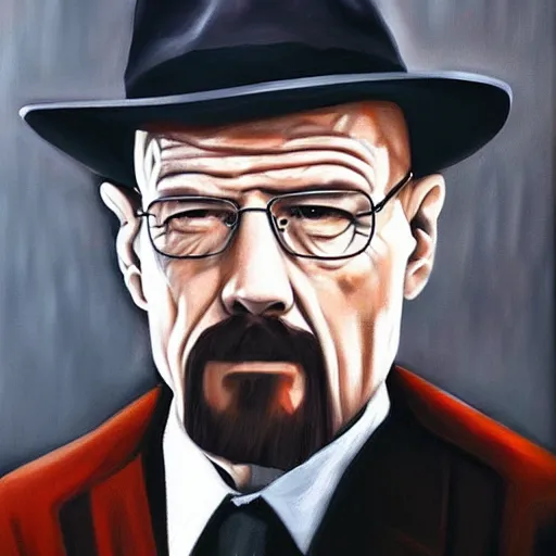 Image similar to Gangster Walter White oil painting