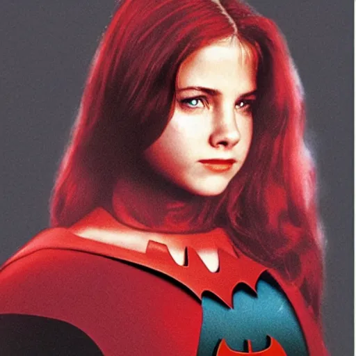 Image similar to film poster of young jennifer anniston as batwoman