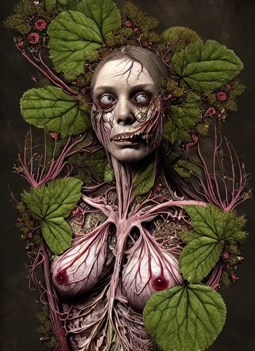 Image similar to beautiful and detailed rotten woman corpse with fractal plants and fractal flowers growing around, muscles, veins, arteries, intricate, organs, ornate, surreal, ray caesar, john constable, guy denning, dan hillier