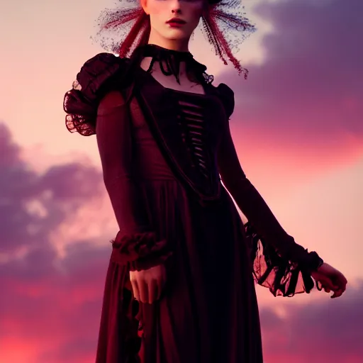 Image similar to photographic portrait of a stunningly beautiful renaissance goth female in soft dreamy light at sunset, contemporary fashion shoot, by edward robert hughes, annie leibovitz and steve mccurry, david lazar, jimmy nelsson, breathtaking, 8 k resolution, extremely detailed, beautiful, establishing shot, artistic, hyperrealistic, beautiful face, octane render