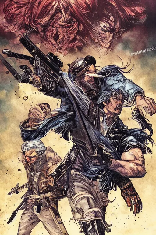 Image similar to gunslinger by neal adams and akihiko yoshida