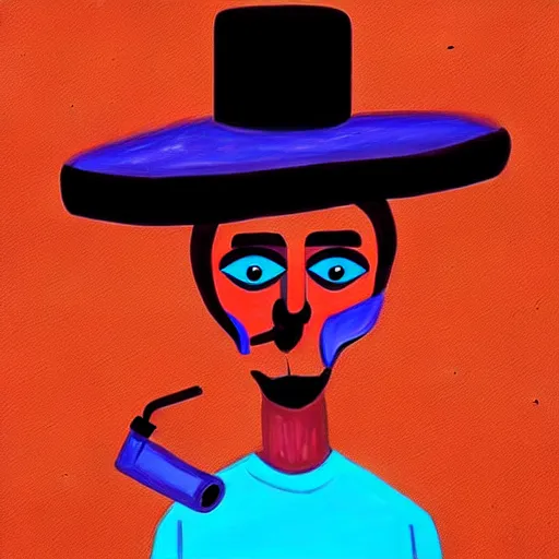 Image similar to a painting of a person with a hat and a pipe, digital art by Gabriel Ba, featured on instagram, psychedelic art, art on instagram, cosmic horror, psychedelic