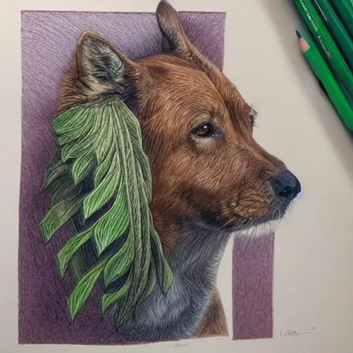 Prompt: Colored pencil art on paper, highly detailed, artstation, Plants, animals, people portrait, Caran d'Ache Luminance