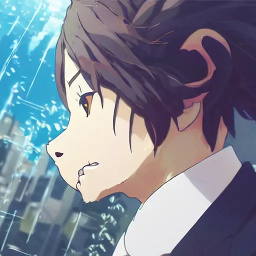 Image similar to a lion wearing a business suit, illustration concept art anime key visual trending pixiv fanbox by wlop and greg rutkowski and makoto shinkai and studio ghibli and kyoto animation symmetrical facial features