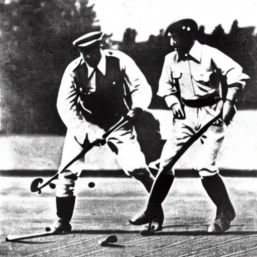 Prompt: hitler and stalin playing a polo game