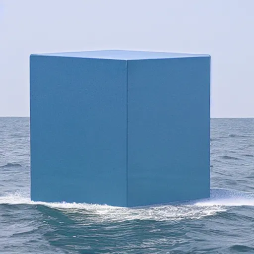 Image similar to a cube in the middle of the sea in the style of richard serra