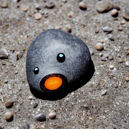 Image similar to a small rock with goggly eyes, focus, image of object