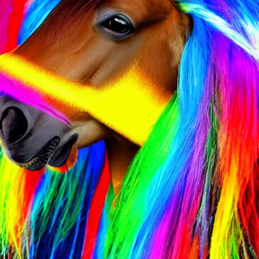 Prompt: photo of a horse that looks like rainbow dash