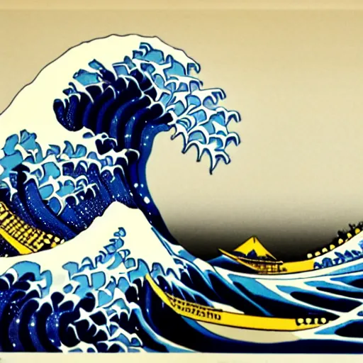 Prompt: a propaganda poster of the great wave off kanagawa