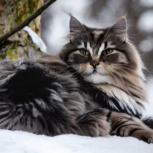 Image similar to siberian cat cuddling with magpie