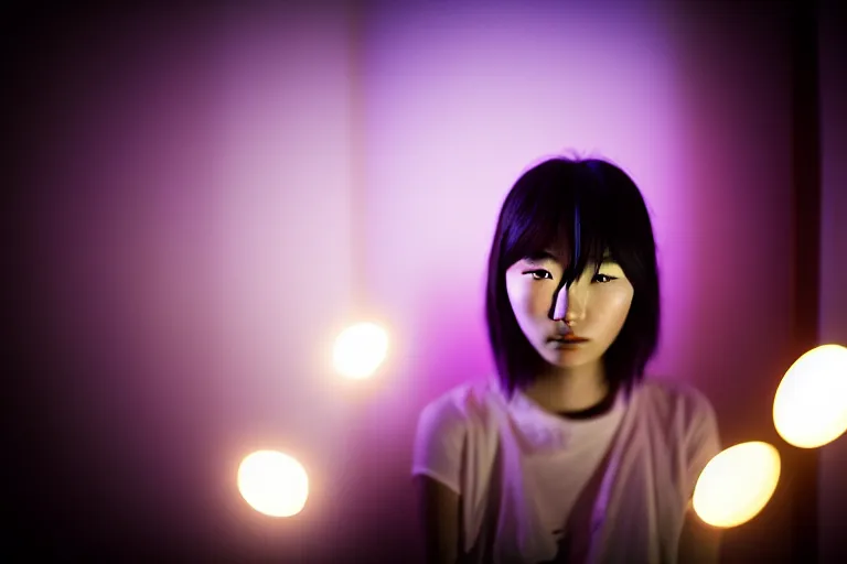 Image similar to photography masterpiece by haruto hoshi and yang seung woo, flash photography, portrait of a young japanese woman with dyed hair sitting in a in a kyabakura night club, shot on a canon 5 d mark iii with a 3 5 mm lens aperture f / 5. 6, dslr, hd, full res, 4 k