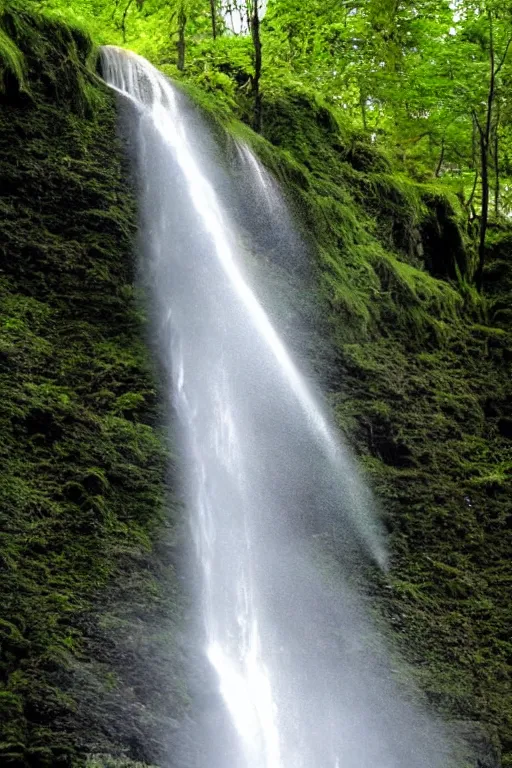 Image similar to completely silent world, where waterfall goes upwards