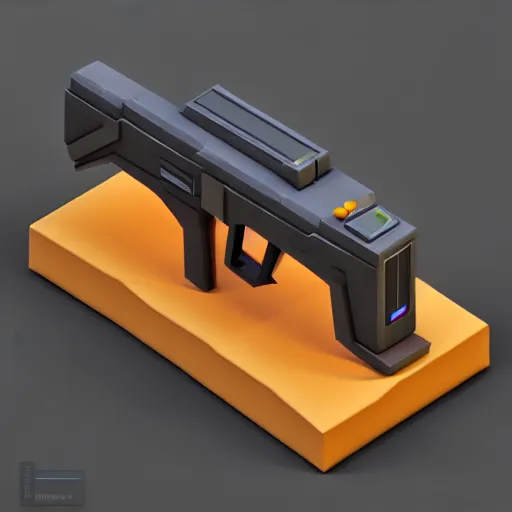 Prompt: isometric 3 d gun, low poly, soft render, handpaint texture, blender, 3 dcoat