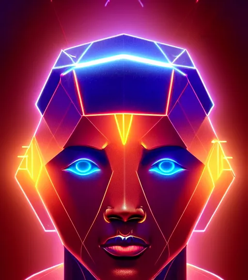 Image similar to symmetry!! egyptian god of technology, solid cube of light, hard edges, product render retro - futuristic poster scifi, lasers and neon circuits, brown skin handsome egyptian god, intricate, elegant, highly detailed, digital painting, artstation, concept art, smooth, sharp focus, illustration, dreamlike, art by artgerm