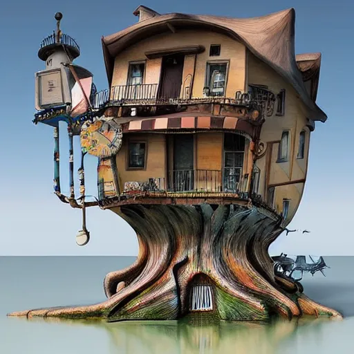 Image similar to surreal 3 d artwork of seemingly familiar objects and environments by tim burton