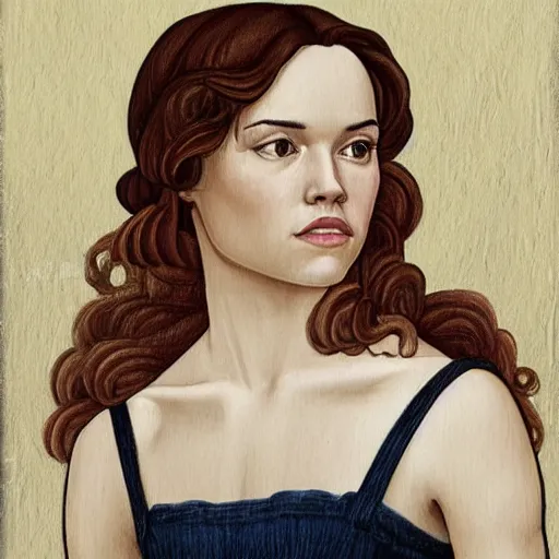 Image similar to botticelli painting of daisy ridley