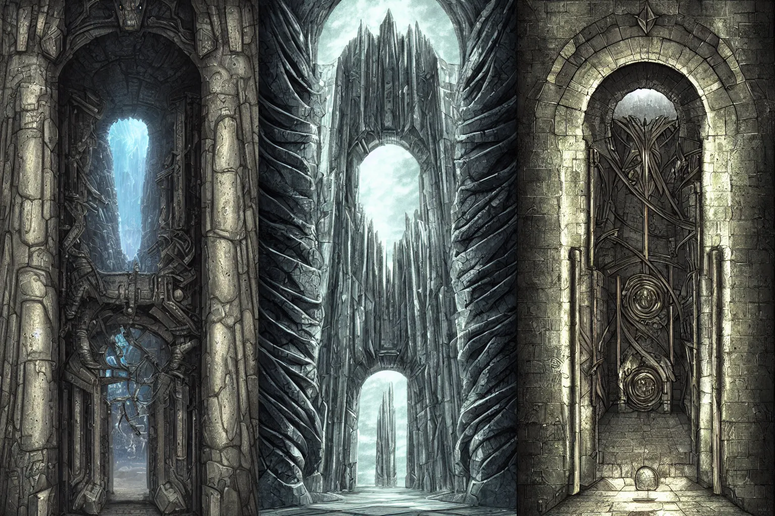 Prompt: the gate to the eternal kingdom of brutalism, fantasy, digital art, hd, detailed.