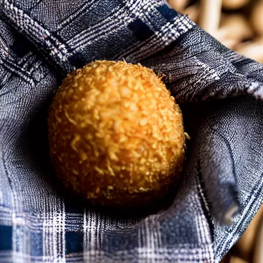 Prompt: close up photo of a baby Scotsman in a kilt hatching out of a Scotch egg