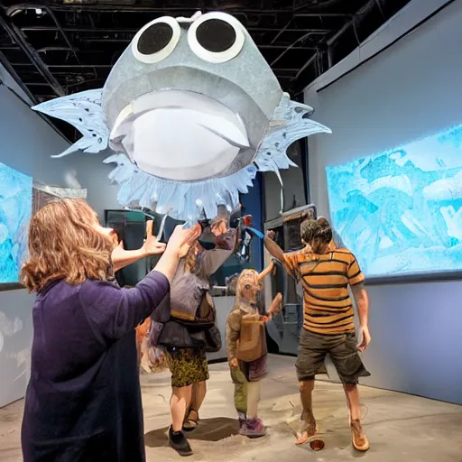 Image similar to giant robot anglerfish with a human puppet as a lure