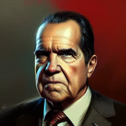 Image similar to glorious full head portrait of Richard Nixon as Thor, fantasy, intricate, elegant, digital painting, trending on artstation, concept art, sharp focus, illustration by Greg Rutkowski, by Gaston Bussiere, Artgerm, 4k.