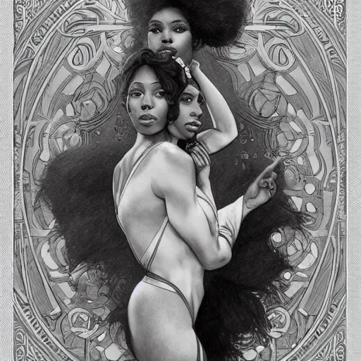 Image similar to amazing lifelike award winning pencil illustration of pepper labeija trending on art station artgerm Greg rutkowski alphonse mucha cinematic