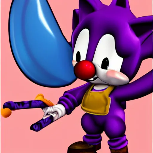 Prompt: Smoothnic, a French pipe fitter purple hedgehog from the Bronx in an Sega Saturn game