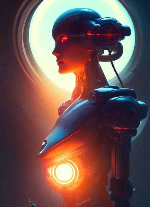 Prompt: profile! portrait of robot, sci - fi, tech wear, glowing lights!! intricate, elegant, highly detailed, digital painting, artstation, concept art, smooth, sharp focus, illustration, art by artgerm and greg rutkowski and alphonse mucha