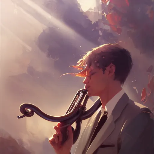 Prompt: an inllustration of a blowing horn by stanley artgerm lau, wlop, rossdraws, james jean, andrei riabovitchev, marc simonetti, and sakimichan, trending on artstation