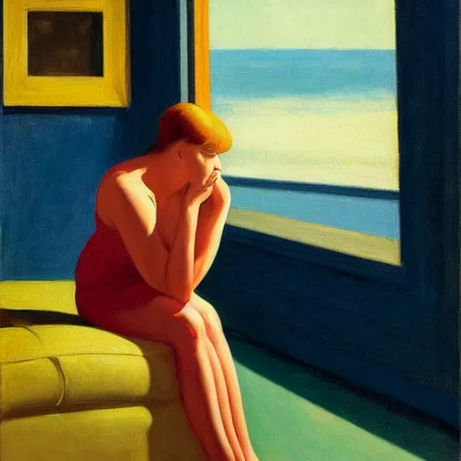 Prompt: painting of a woman with narcissistic personality disorder by edward hopper