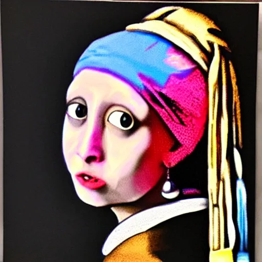 Image similar to girl with a pearl earring but as a pink sphinx cat