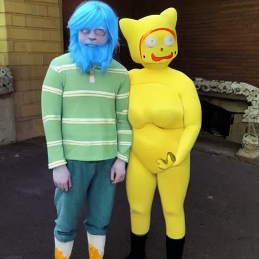 Prompt: finn and jake from adventure time as real humans