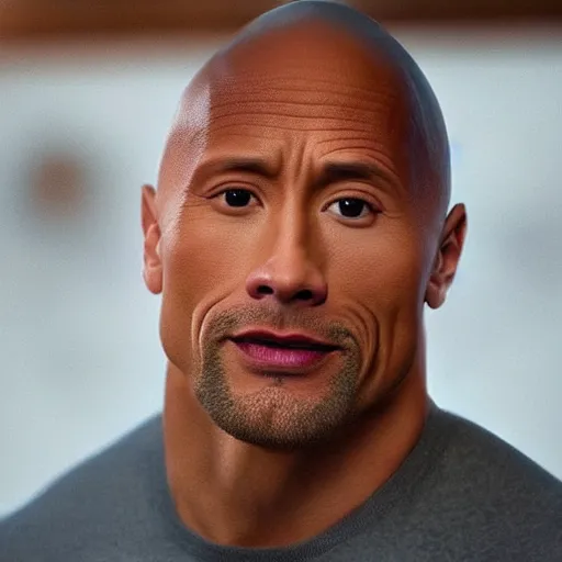 Image similar to dwayne johnson wearing a bowl cut wig still shot from cooking show 4k